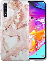 Samsung Galaxy A70 Marmer Case | Back Cover | TPU Telefoonhoesje | Roze & Wit