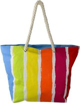 Strandtas gestreept Rainbow 39 x 55 cm - Strandshoppers/boodschappentassen van polyester