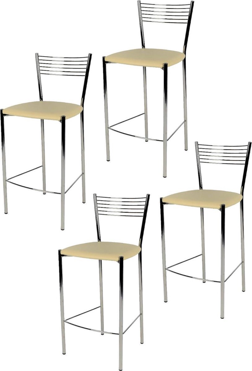 Tommychairs Elegance - Eetkamerstoelen - Set van 4 - Chroom & Ivoor - Kunstleer