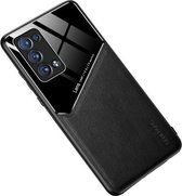 Voor OPPO Reno6 Pro + 5G All-inclusive leer + beschermhoes van organisch glas met metalen ijzeren plaat (zwart)