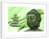 Foto in frame , Boeddha  en zen stenen in groentinten , 120x80cm , Groen  , Premium print
