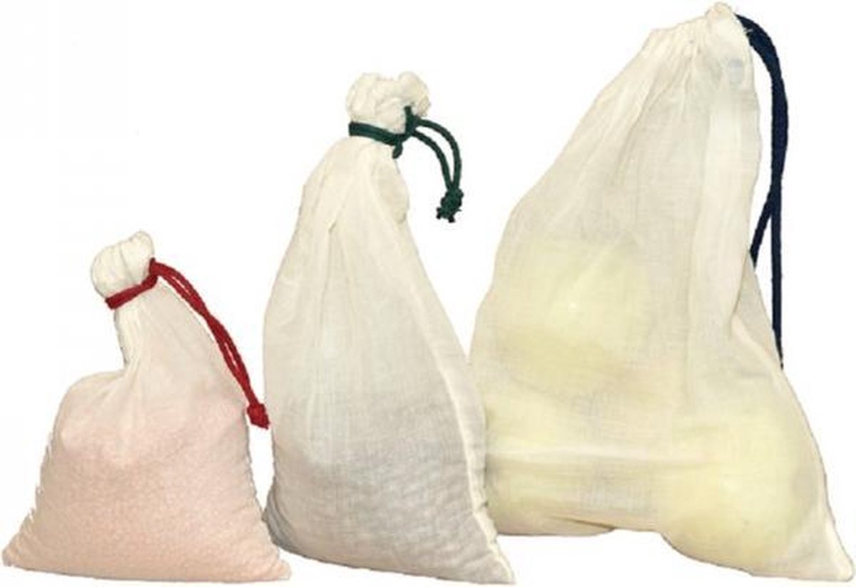 Biologische katoenen gauze producten zakken. Klein, middel en groot. Herbruikbare  zero waste.