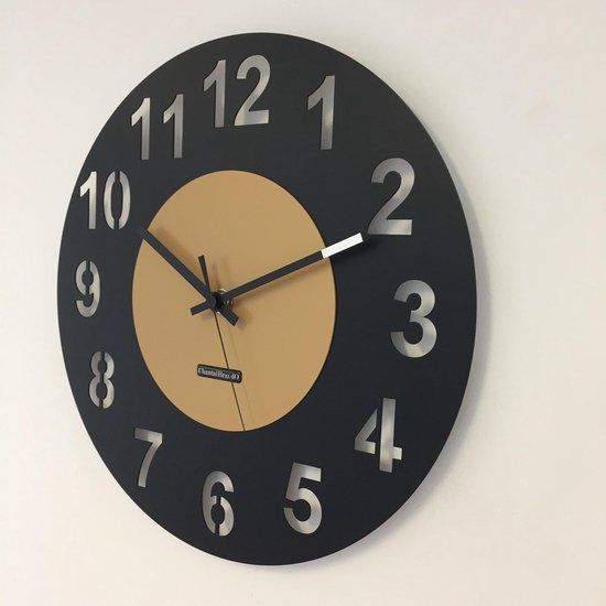 HORLOGE MURALE - Mouvement silencieux - Handgemaakt - AMSTERDAM BLACK & CAFE CIRCLE - MODERN DUTCH DESIGN