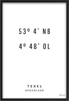 Poster Coördinaten Texel A2 - 42 x 59,4 cm (Exclusief Lijst)