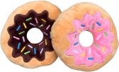 Donut hondenknuffels - Hondenspeelgoed - 1 roze en 1 bruine knuffel -  20cm breed - Zeer zacht - Met pieper in de knuffel