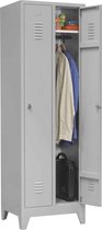 Industriële locker garderobekast 2- delig deur grijs met pootjes en cilinderslot