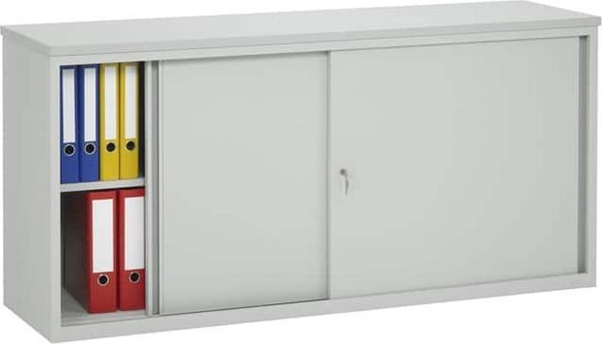 ABC Kantoormeubelen Lage schuifdeurkast 75x160x45 Zwart met topblad Ahorn