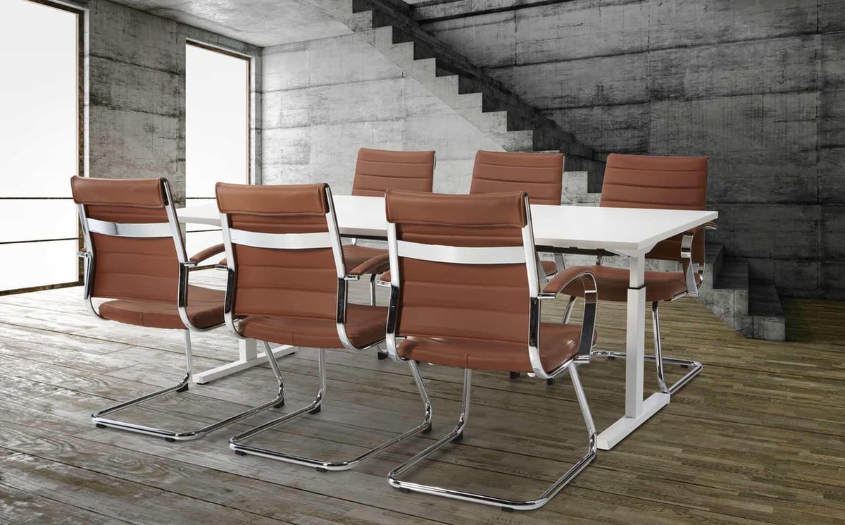 T-poot bureau vergadertafel Quick 200x100cm bladkleur Havanna framekleur Wit (RAL9010)