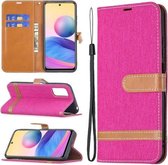 Voor Xiaomi Poco M3 Pro / Redmi Note 10 5G Kleuraanpassing Denim Textuur Horizontale Flip Lederen Case met Houder & Kaartsleuven & Portemonnee & Lanyard (Rose Red)