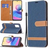Voor Xiaomi Poco M3 Pro / Redmi Note 10 5G Kleuraanpassing Denim Textuur Horizontale Flip Lederen Case met Houder & Kaartsleuven & Portemonnee & Lanyard (Donkerblauw)