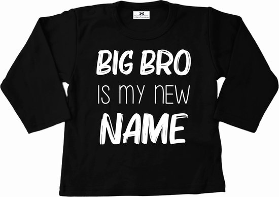 Grote broer shirt-Bekendmaking zwangerschap-Big Bro is my new name-Zwart-Wit-Maat 104