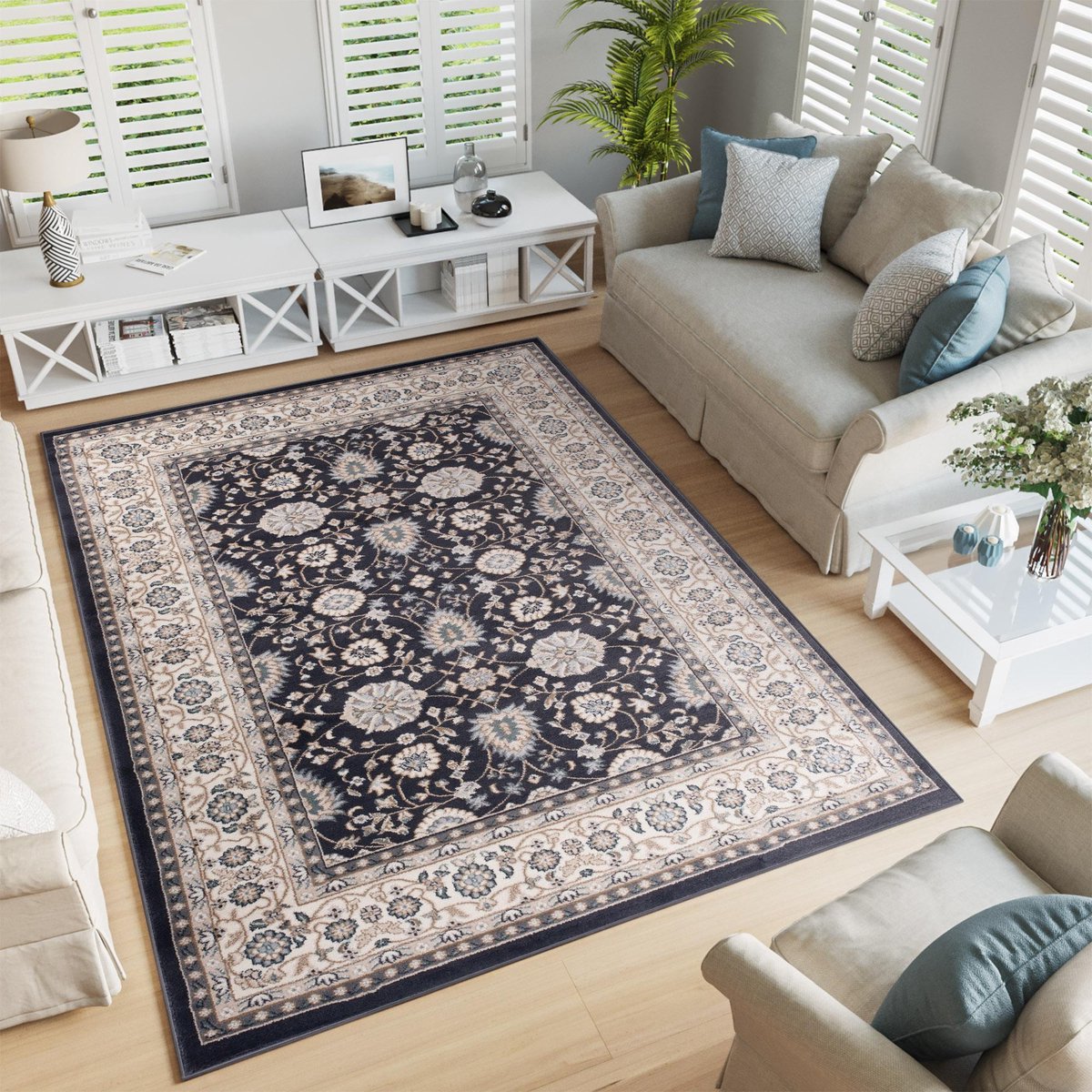 Tapiso Colorado Vloerkleed Zwart Woonkamer Klassiek Tapijt Maat- 160x220 Zwart Creme