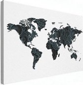 Wereldkaart Circelpatroon Diagonale Lijnen Blauwtint - Canvas 120x90