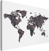 Wereldkaart Circelpatroon Diagonale Lijnen Paarstint - Canvas 120x90