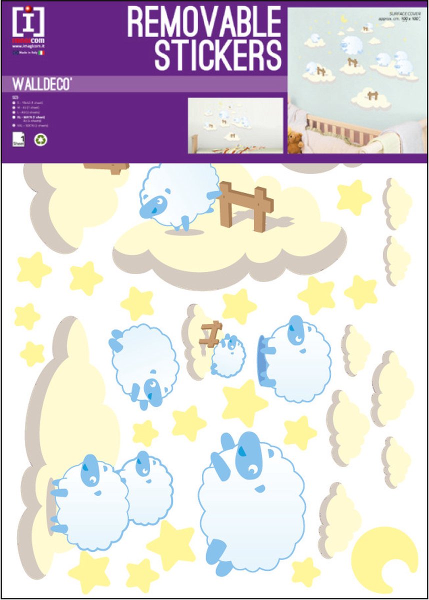 Imagicom Muursticker Baby Sheep Jongens 50 X 70 Cm Lichtblauw