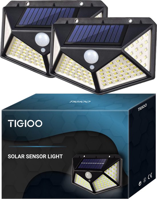 TIGIOO Solar LED Tuinverlichting met Bewegingssensor - Wandlamp Buitenlamp -...