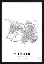 Poster Stad Tilburg - A2 - 42 x 59,4 cm - Inclusief lijst (Zwart Aluminium)