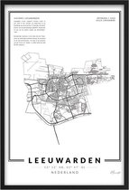 Poster Stad Leeuwarden - A4 - 21 x 30 cm - Inclusief lijst (Zwart Aluminium) Art - Decoratie