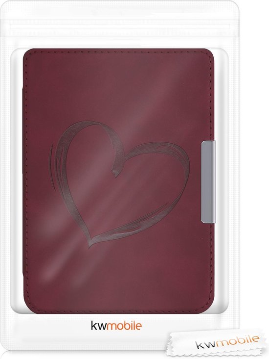 kwmobile e reader hoes geschikt voor Tolino Shine 3 - Case van kunstleerleer - Brushed Hart design - In donkerrood van kwmobile — afbeelding 3