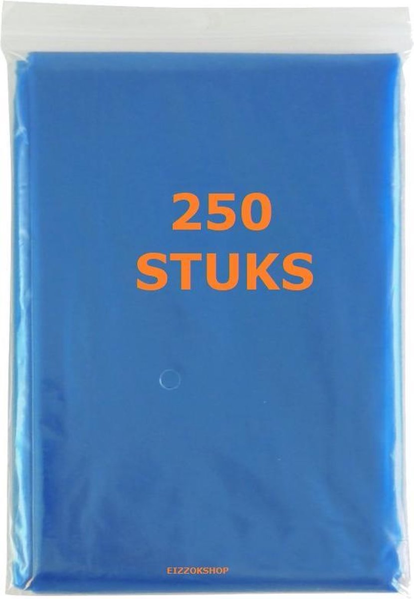250 st. stuks wegwerp poncho transparant Blauw - Regen - Festival - wandelen - evenement