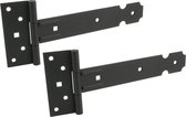 6x Poortscharnieren / hekscharnieren staal zwart epoxy - 40 x 3.5 cm - voor poorten / kruishengen