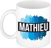 Mathieu naam cadeau mok / beker met verfstrepen - Cadeau collega/ vaderdag/ verjaardag of als persoonlijke mok werknemers