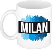 Milan naam cadeau mok / beker met  verfstrepen - Cadeau collega/ vaderdag/ verjaardag of als persoonlijke mok werknemers