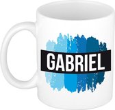 Gabriel naam cadeau mok / beker met  verfstrepen - Cadeau collega/ vaderdag/ verjaardag of als persoonlijke mok werknemers