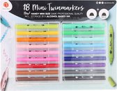 Stiften Decotime mini-twinmarkers - Inkt op alcohol basis - Inclusief handige opbergbox - 18 stuks