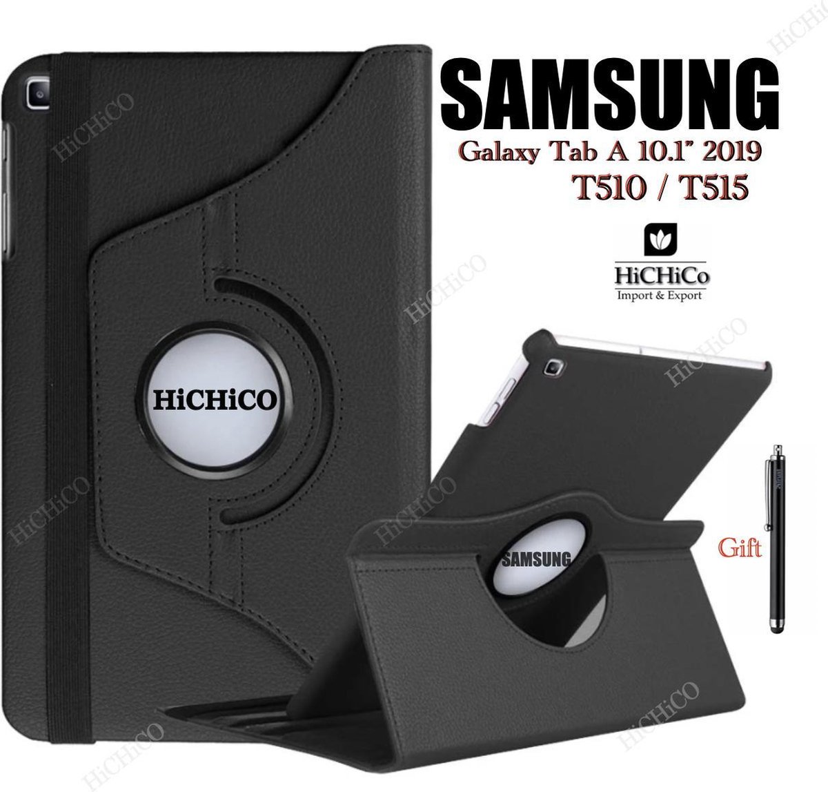 HiCHiCO Tablet Hoes voor Samsung Galaxy Tab A 10.1” 2019, Galaxy Tab T510 / T515 Hoesje, 360 Graden Draaibaar Tablet Case met Stylus Pen