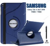 HiCHiCO Tablet Hoes voor Samsung Galaxy Tab A 10.1” 2019, Galaxy Tab T510 / T515 Hoesje, 360 Graden Draaibaar Tablet Case Donker Blauw met Stylus Pen