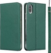 Litchi-textuur Horizontale flip-toplaag koeienhuid lederen tas met houder & kaartsleuven & portemonnee & riem & draadwinder voor iPhone XS Max (groen)