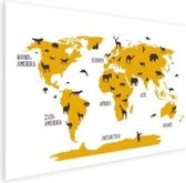 Wereldkaart Dieren Per Continent Geel - Poster 100x50