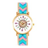 Fashion Favorite Horloge - Goudkleurig (kleur kast) - Blauw/Roze bandje - 40 mm