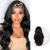 Zwarte Pruik met 2 Haarbanden - Pruiken Dames - Wig - Verstelbaar - Lang Haar Golvend - Zwart - 65 cm