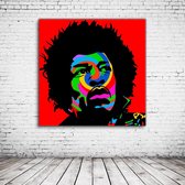 Pop Art Jimi Hendrix Canvas - 90 x 90 cm - Canvasprint - Op dennenhouten kader - Geprint Schilderij - Popart Wanddecoratie