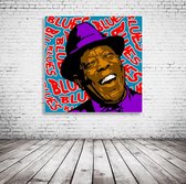 Buddy Guy Pop Art Canvas - 100 x 100 cm - Canvasprint - Op dennenhouten kader - Geprint Schilderij - Popart Wanddecoratie