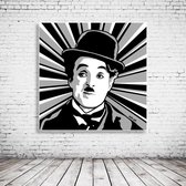 Pop Art Charlie Chaplin Acrylglas - 100 x 100 cm op Acrylaat glas + Inox Spacers / RVS afstandhouders - Popart Wanddecoratie
