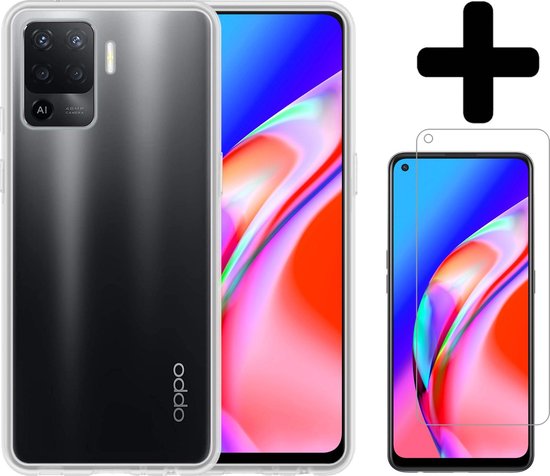 Coque Oppo A94 4G Coque en Siliconen transparente avec protecteur d'écran - Coque Oppo A94 - Coque Oppo A94 4G Cove avec protecteur d'écran - Transparent