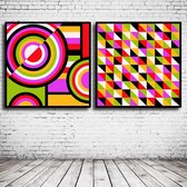 Duo Modern Art N° 121 & 125 Canvas - 100 x 100 cm - Canvasprint - Op dennenhouten kader - Geprint Schilderij - Popart Wanddecoratie