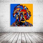 Pop Art Albert Einstein Acrylglas - 80 x 80 cm op Acrylaat glas + Inox Spacers / RVS afstandhouders - Popart Wanddecoratie