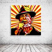 Pop Art Leonard Cohen Acrylglas - 100 x 100 cm op Acrylaat glas + Inox Spacers / RVS afstandhouders - Popart Wanddecoratie