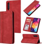 Voor Samsung Galaxy A50/A30s/A50s Huid Voel Druk Lijn Magnetische Horizontale Flip Lederen Case met Houder & Kaartsleuf & Portemonnee & Fotolijst (Rood)