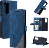 Voor OPPO Reno5 Pro + 5G Skin Feel Splicing Horizontale Flip Lederen Case met Houder & Kaartsleuven & Portemonnee & Fotolijst (Blauw)