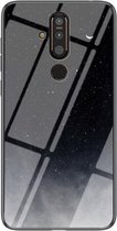Voor Nokia X71 Sterrenhemel Geschilderd Gehard Glas TPU Schokbestendige Beschermhoes (Sterrenhemel Halve Maan)