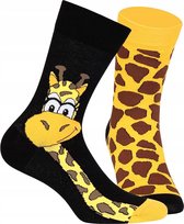 2 pack Gatta-Wola katoenen lange sokken Funky, 2 verschillende patronen, maat 39-42, Giraffe patroon
