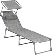 Segenn's Ligstoel - Met zonnekap - Tuin - Met Hoodkussen - Extra groot - 53 x 193 x 29.5 cm - Greige -belastbaar tot 150 kg