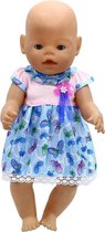 Dolldreams | Schattig blauw poppenjurkje met vlinders voor babypop zoals Baby Born - Geschikt voor pop met lengte van 40 tot 45 cm