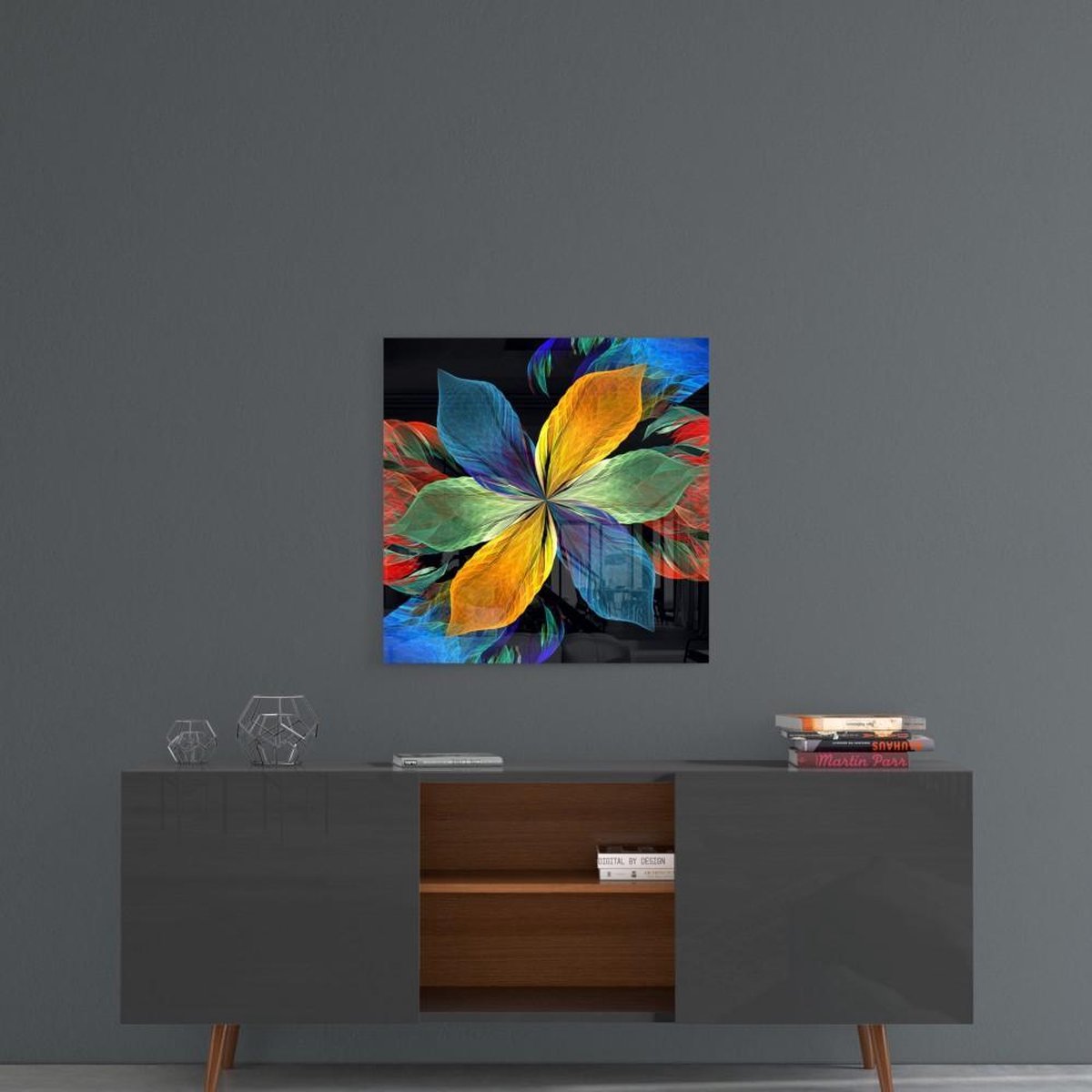 Het kleurrijke bloemglasschilderij
