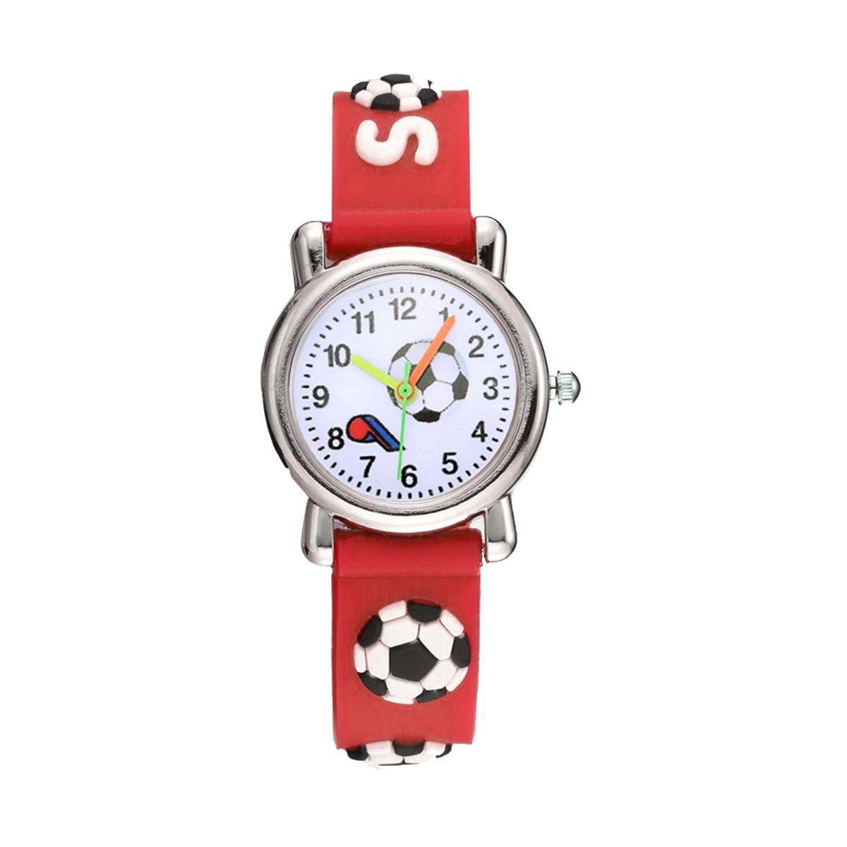 Kinder Horloge | Voetbal - Soccer Rood | 3D Siliconen | Ø 25 mm